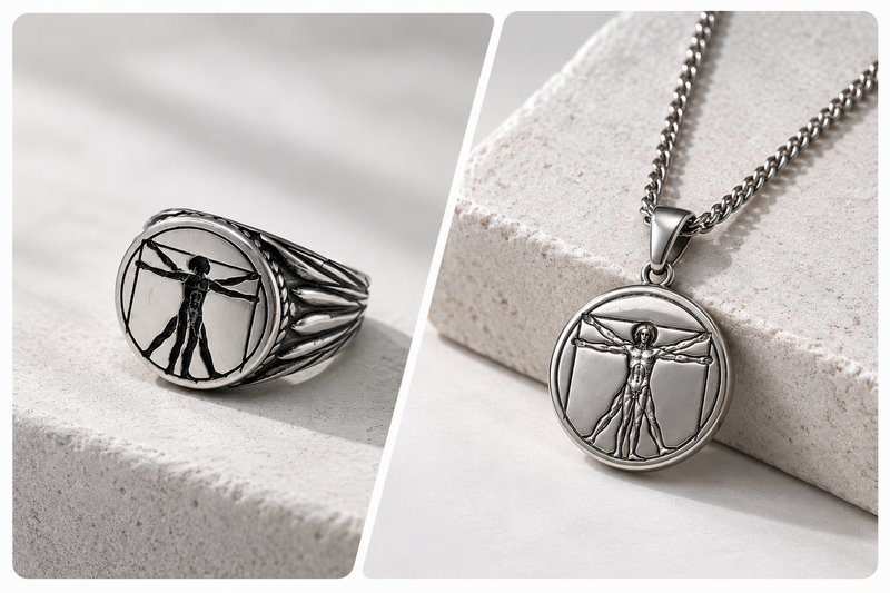 Vitruvian Man Jewellery Set - Ring & Necklace